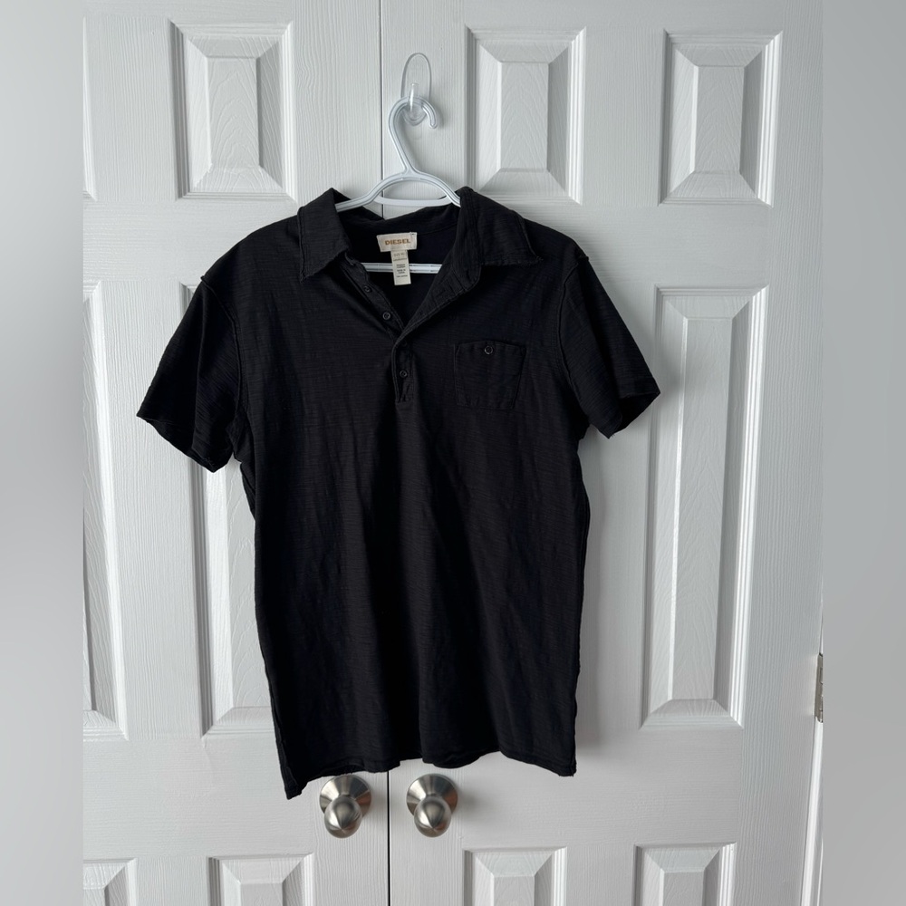 Diesel Black Polo Shirt XL 100% Cotton Raw Hem Casual Luxury